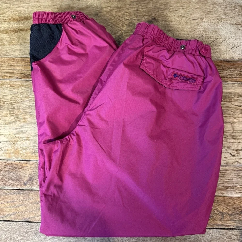 Columbia Ski Snow Pants Women XL Magenta‎ Pink Vintage Nylon Reinforced Cuffs